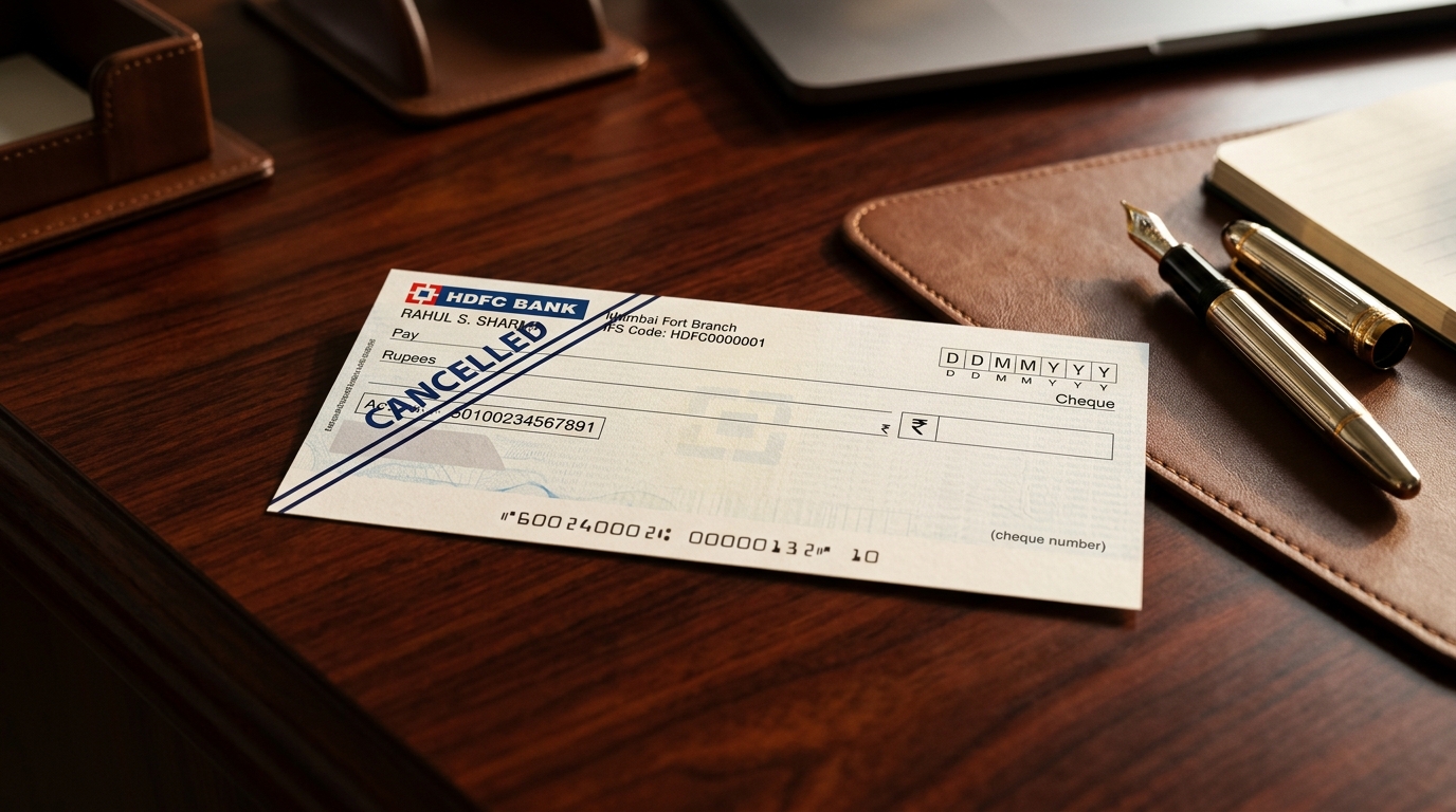 Cancelled Cheque Sample Format with Two Parallel Lines and Cancelled Text