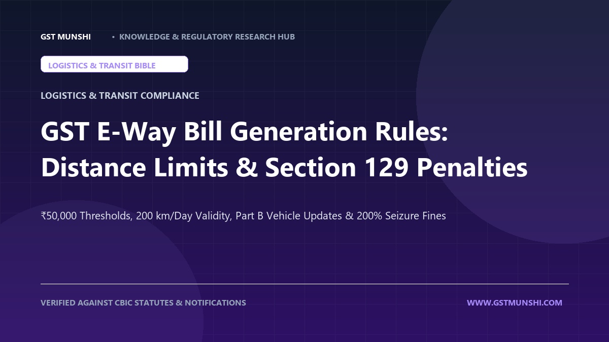 GST E-Way Bill Generation Rules (2026): Distance Limits, Validity Extension & Section 129 Penalties