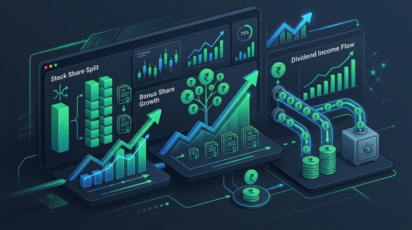 Stock Split vs Bonus Shares vs Dividend Tax Rules India 2026 Guide Infographic